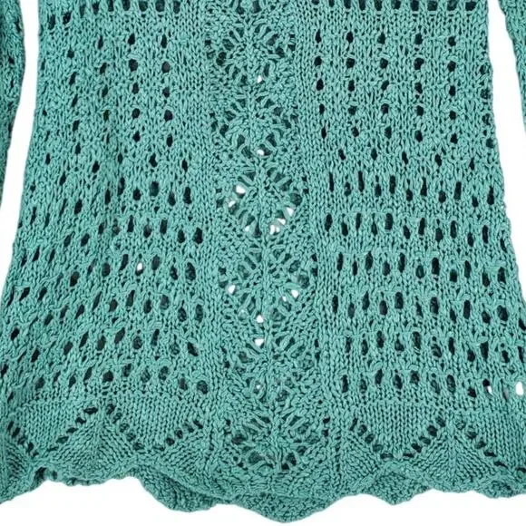 Anthropologie Open Crochet Knit Sweater S Mint Green Western Country Cowgirl NWT - Picture 6 of 8